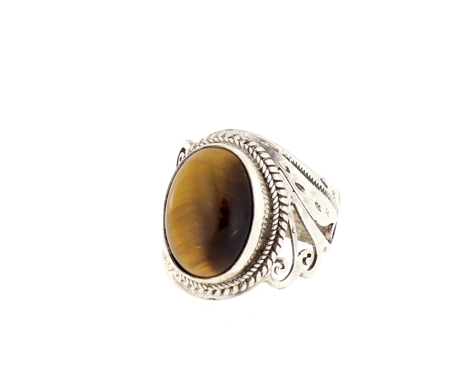 Marmorierter Tigerauge Ring in braun oval filigrane Fassung Silber Größe 52 – 6